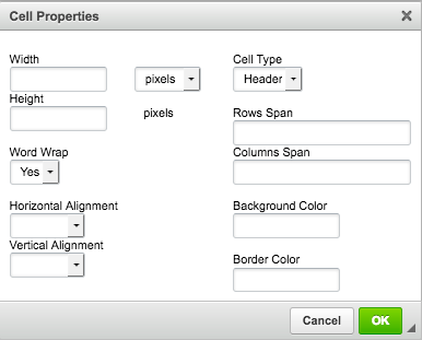 Screenshot of the Cell Properties dialog box